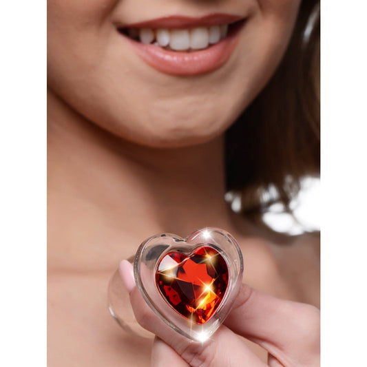 Red Heart Gem Glass Anal Plug