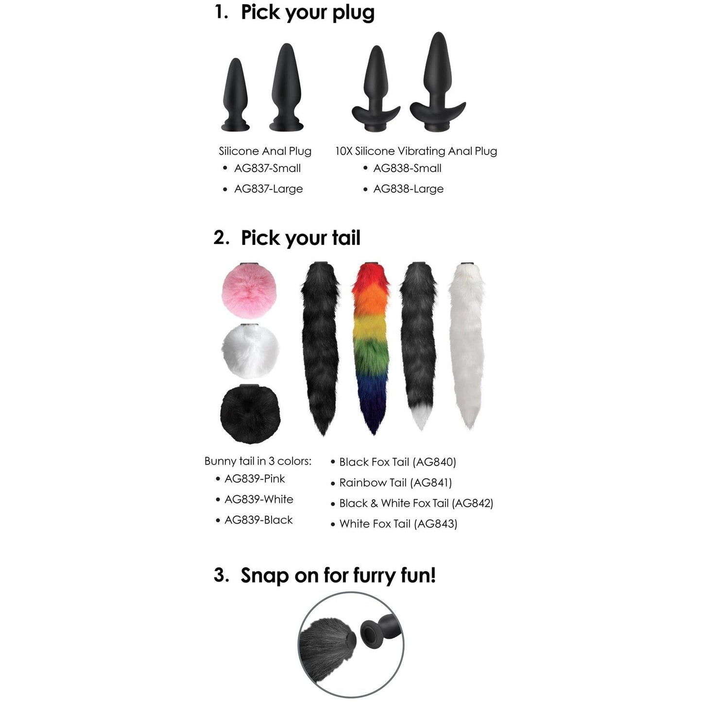 Silicone Anal Plug With 3 Interchangeable Tails