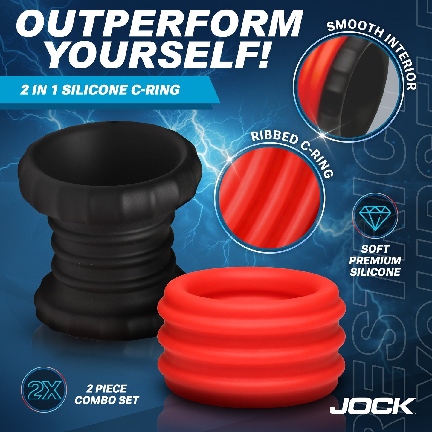 2-in-1 Silicone Cock Ring - Red